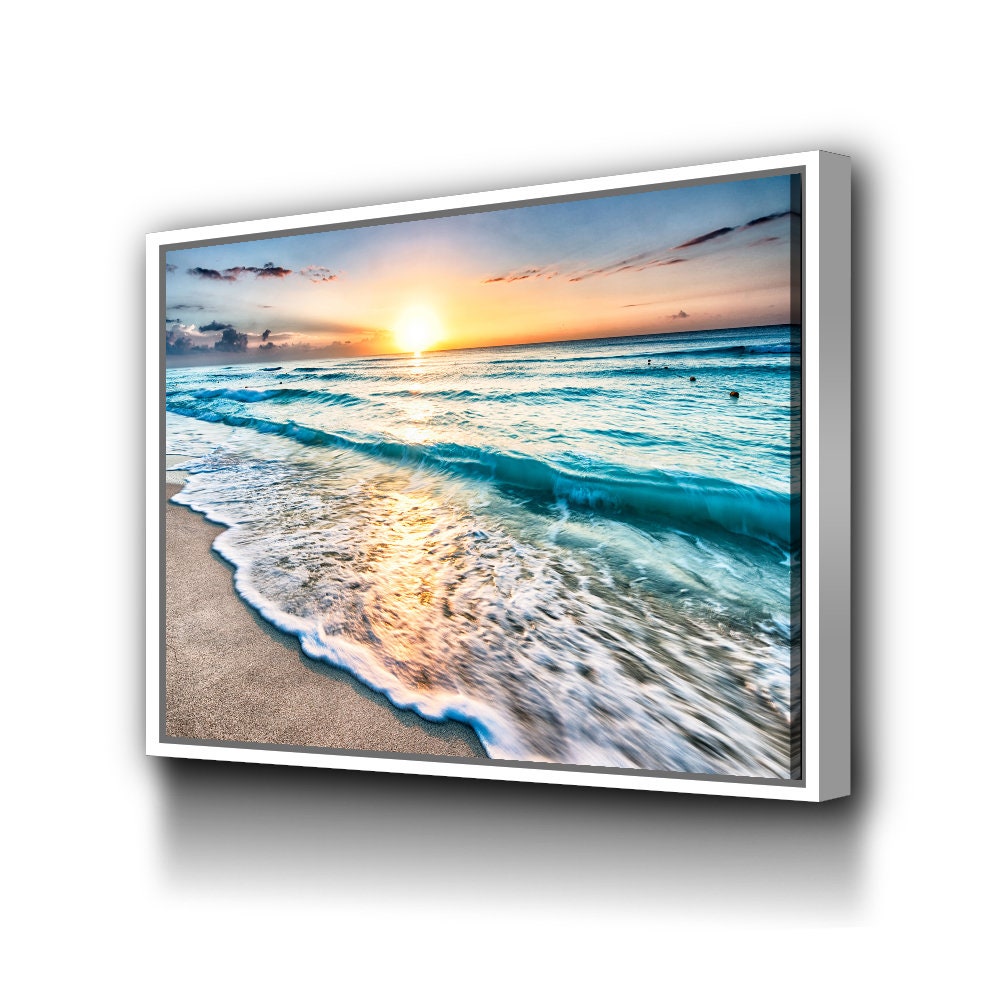 Sunset at the Ocean Canvas Beach Scenery Wall Art, Beach View, Sea ...