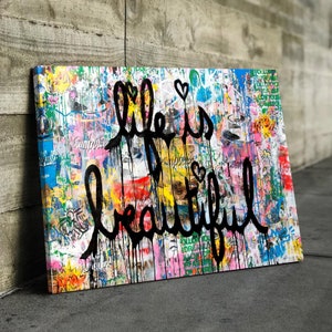 BANKSY LIFE Is BEAUTIFUL Arte de pared Lienzo de Banksy Arte de pared Estampado de Banksy Arte de pared con grafiti Arte callejero Lienzo de arte pop Arte pop Arte de pared grande
