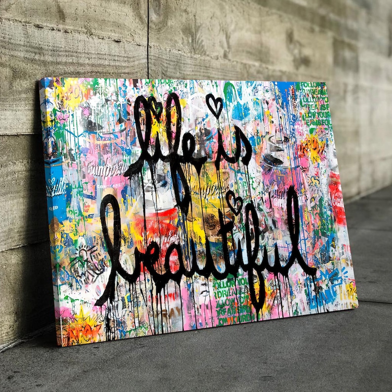 BANKSY LIFE is BEAUTIFUL Wall Art Banksy Canvas Wall Art Etsy