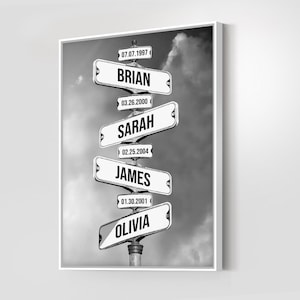 Personalisierte benutzerdefinierte Familiennamen Vintage Straßenschild Geburtsdatum Premium Leinwand Straßenschild Multi-Namen Premium Leinwand Vatertagsgeschenk