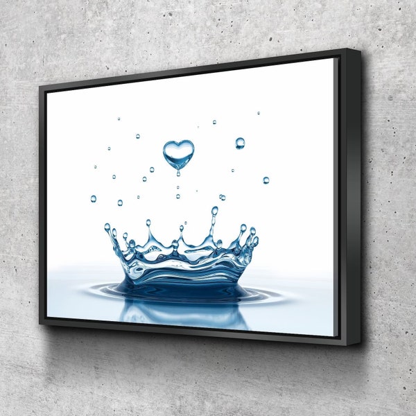 Blauw hart druppel plons landschap badkamer muurkunst | Badkamermuurdecoratie | Canvaskunstafdrukken badkamer | Canvaskunst aan de muur