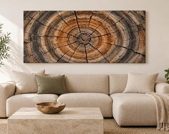 Tree Ring Canvas Wall Art | Rustic Wood Grain Texture Print | Abstract Nature Rings Wall Decor