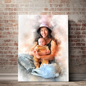 Mothers Day Gift Personalized Watercolor Mom Portrait, Mom Gift, Family Portrait, Portrait from Photo for Her, First Mothers Day Gift