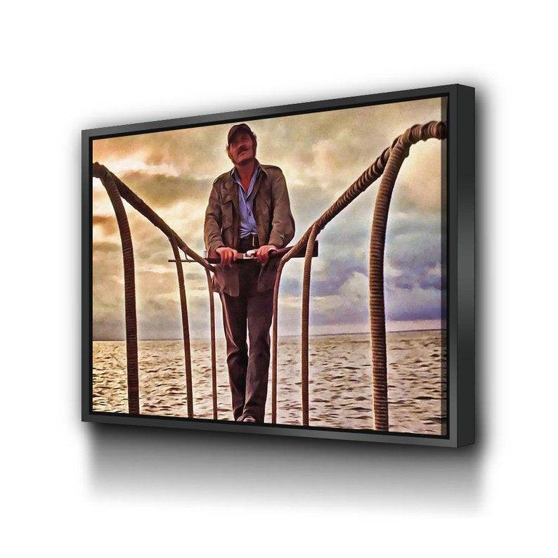 Jaws Quint Standing Sunset Retro Movie Canvas Poster Wall Art Etsy