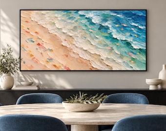Colorful Wave Shoreline Canvas Wall Art | Aerial Beach Painting Print | Coastal Confetti Sand Decor