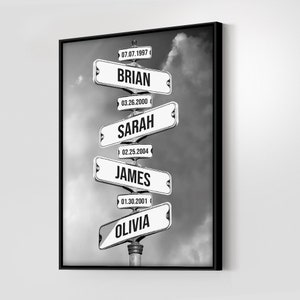 Personalisierte Familiennamen Vintage Straßenschild Geburtsdatum Premium Leinwand Straßenschild Multi-Namen Premium Leinwand Vatertagsgeschenk