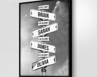 Personalized Family Names  Vintage Street Sign Date of Birth Premium Canvas Street Sign Multi-names Premium Canvas Father's Day Gift