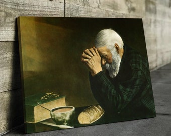 Eric Enstrom &quot;Grace&quot; 1918 Reproduction Digital Print Man Praying Over Bread Colorized by AI Art Print Portrait Vintage Poster Canvas Wall Ar