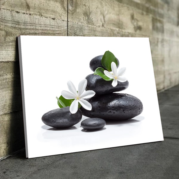 Floral Zen Stones White Bathroom Wall Art | Bathroom Wall Decor | Bathroom Canvas Art Prints | Canvas Wall Art