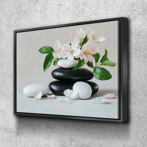 Floral Zen Stones and Cherry Blossom In Water Bathroom Wall Art | Bathroom Wall Decor | Bathroom Canvas Art Prints | Canvas Wall Art Framed