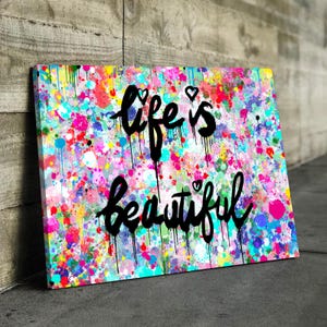 La vie est belle art mural coloré, belle impression d&#39;art mural sur toile, impression d&#39;art mural graffiti, art de la rue, toile pop art, art mural pop art