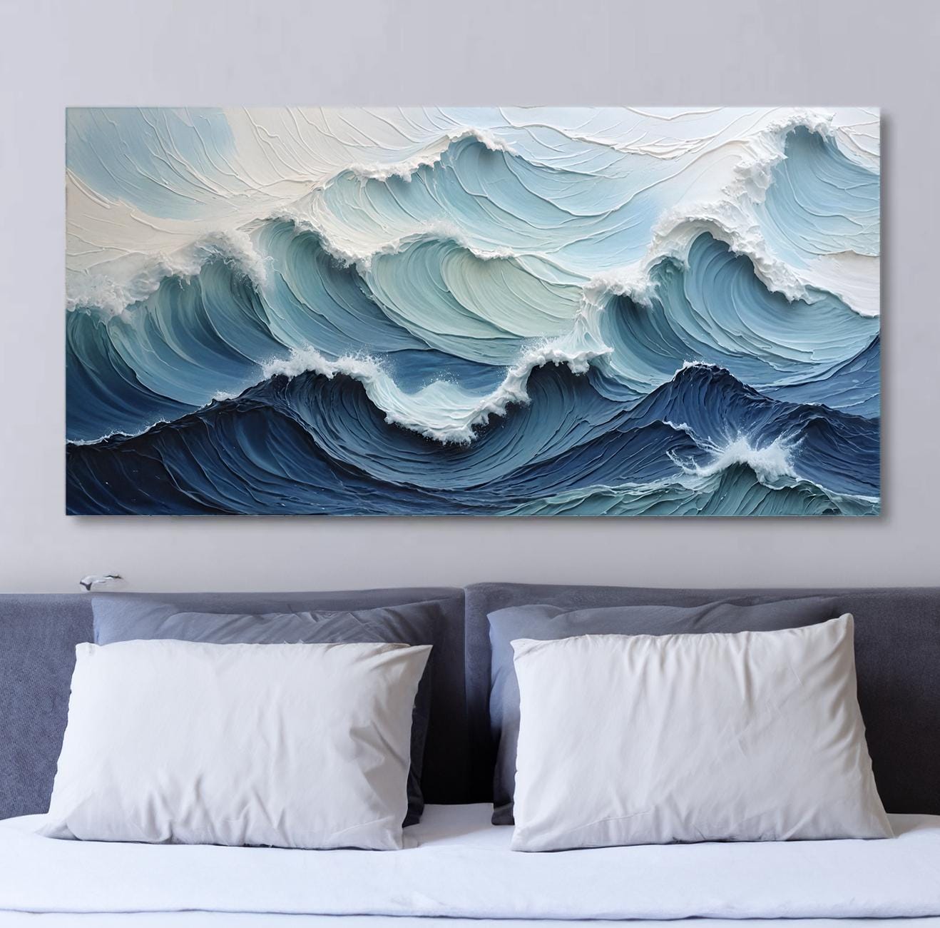 Blue Ocean Coastal Canvas Wall Art | Ocean Wave Canvas | Coastal Decor Art | Abstract Blue Sea Painting | Modern Beach Decor | Ocean Artwork