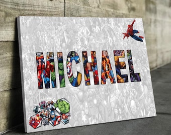 Personalized Name, Any Superhero Characters, Superhero Custom Poster, Superhero Canvas Wall Art Framed, Best Gift for Kids