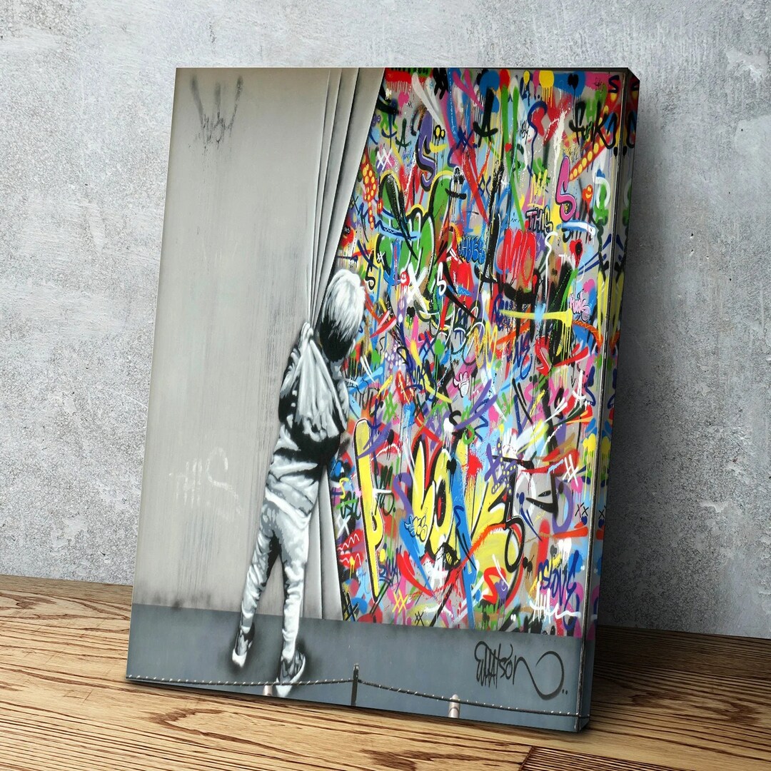 Banksy Behind the Curtain Portrait Reproduction Canvas Banksy Prints
