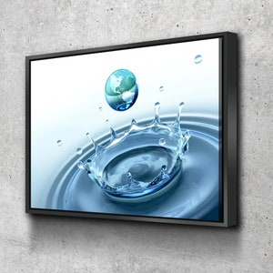 Water Splash Earth Badezimmer Leinwand Wandkunst | Badezimmer Wand Dekor | Leinwanddruck Badezimmer | Gerahmte Leinwand Wandkunst