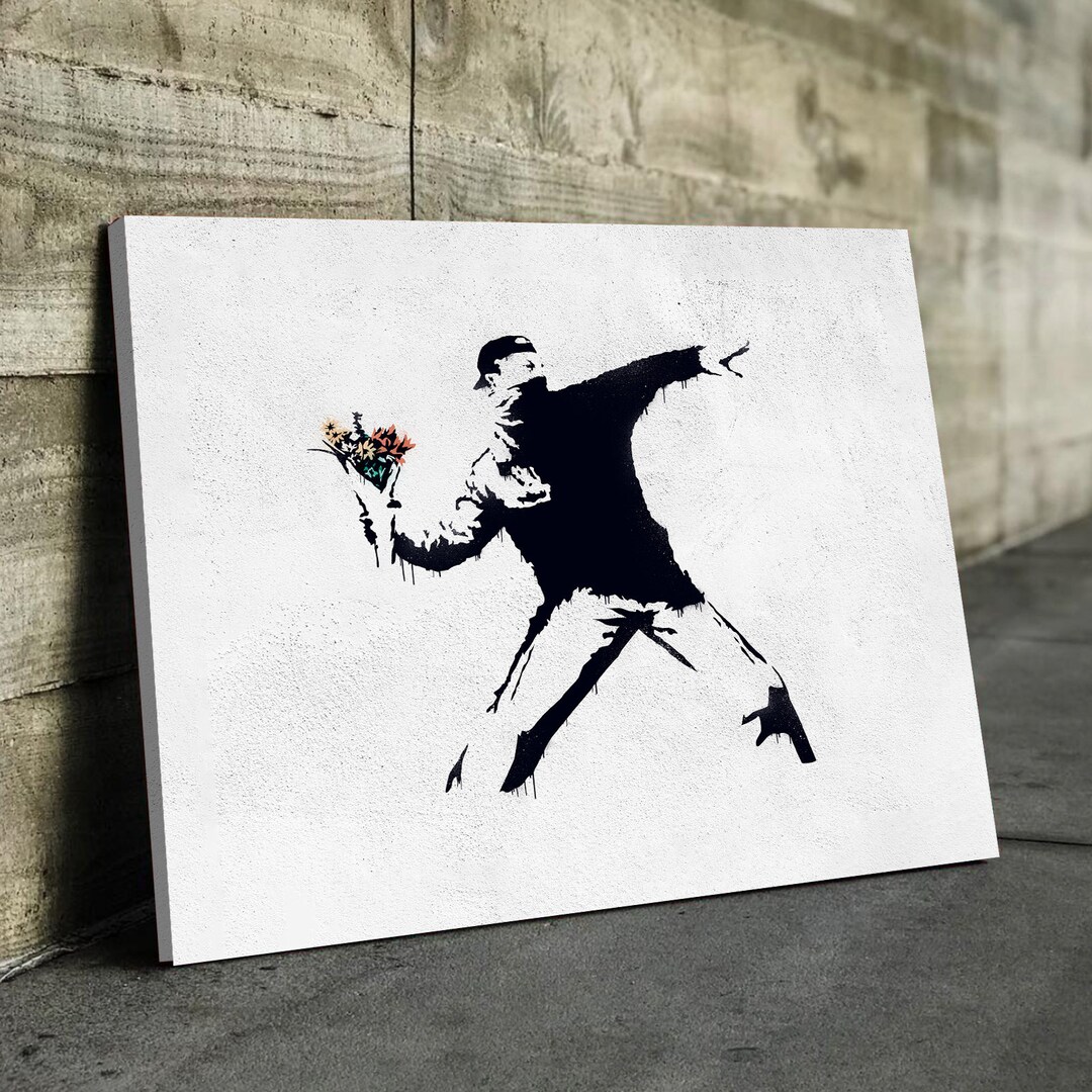 Banksy Flower Thrower Graffiti Canvas Wall Art Banksy Prints Banksy Canvas Art Banksy Prints for