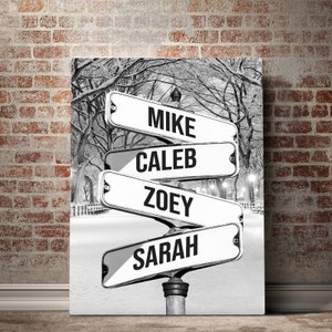 Personalized Family Names Multi Names Christmas Street Sign Premium Canvas Street Sign Multi-names Premium Canvas Wall Art Best Gift