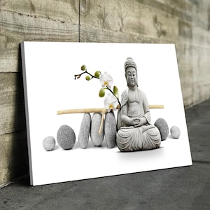 Arte de pared para baño con piedras zen de monje budista / Decoración de pared para baño / Impresiones artísticas en lienzo para baño / Arte de pared en lienzo