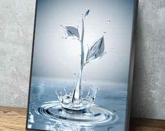 Blue Leaf Splash Portrait Bathroom Wall Art | Bathroom Wall Decor | Bathroom Canvas Art Prints | Canvas Wall Art