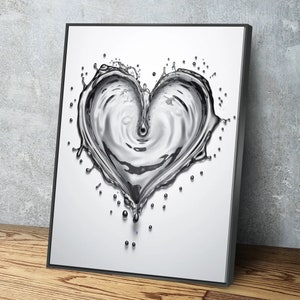 Heart Drop Splash Grey Bathroom Wall Art | Bathroom Wall Decor | Bathroom Canvas Art Prints | Canvas Wall Art