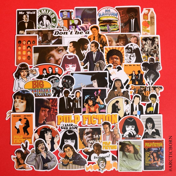 50 Pcs Pulp Fiction Stickers, Film Fan Stickers, Vincent Vega, Jules, Mia Wallace, Classic Film Stickers, Laptop and Phonecase Stickers 0011