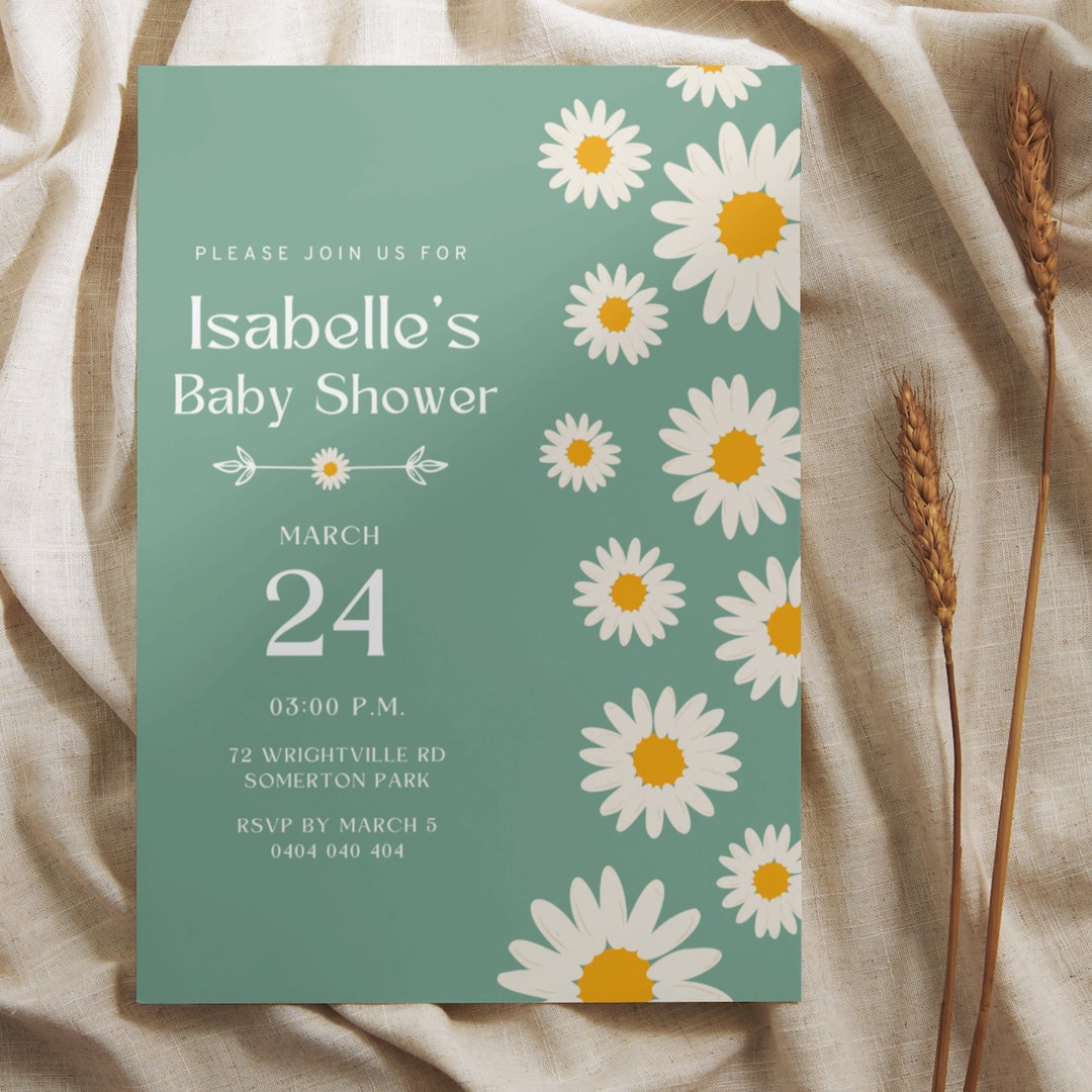 Daisy Theme Baby Shower Invitation Template Etsy