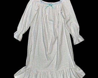 Flannel Victorian nightgown multi pastel dot cotton cozy.