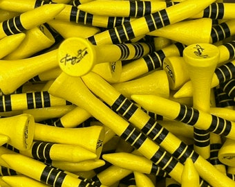 50 Premium Quality Bamboo Wooden Golf Tees | Tempys Tees Brand l 9 Stripe Collection l Golf Tees In Yellow | Size 2 3/4 Inches