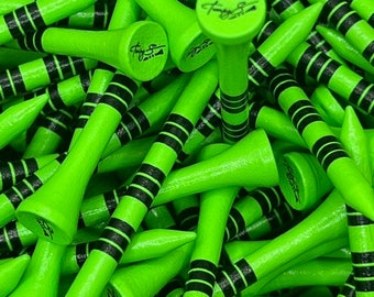 50 Premium Quality Bamboo Wooden Golf Tees | Tempys Tees Brand l 9 Stripe Collection l Golf Tees In Neon Green | Size 2 3/4 Inches