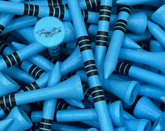 50 Premium Quality Bamboo Wooden Golf Tees | Tempys Tees Brand l 9 Stripe Collection l Golf Tees In Baby Blue | Size 3 1/4 Inches