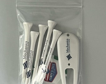 Custom Golf Outing Gift Bags | Custom Wooden Golf Tees | Custom Poker Chip l Custom Divot Tool