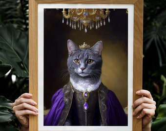 Retrato de mascota real, pintura al óleo personalizada sobre lienzo, regalo personalizado para mascotas, arte de mascota de la reina rey, pintura de mascota renacentista