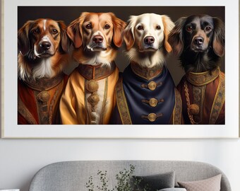 Multiple Pet Portrait Painting Canvas, Renaissance Dog Portrait, Royal Pet King Portrait Painting, Custom Royal Pet Portrait, Gift for Pets
