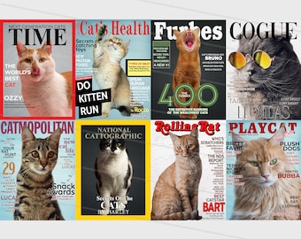 Copertina di una rivista per animali domestici, Ritratto di animali domestici personalizzato, Regalo divertente, Regalo per gli amanti degli animali domestici, Ritratto di gatto, File digitale, Regalo per gli amanti dei gatti, Arte della parete con stampa di gatti personalizzata