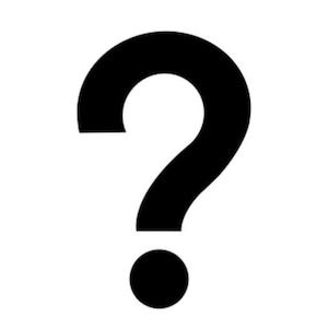 May include: A black question mark with a dot below it.
