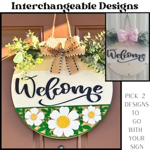 Interchangeable 16-inch Wooden Welcome Sign | Front Door Decor | Rustic Home & Holiday Door Sign | Seasonal/Year-Round Welcome