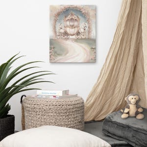 Fairytale Carriage Canvas Wall Art for Kids Nursery Decor Princess Bedroom Whimsical Castle Print