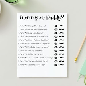 Guess Who Mommy or Daddy Game Baby Shower Party Game Mommy or Daddy Game Baby Shower Game Who Said It Trivia Game Minimalist Game Mom or Dad
