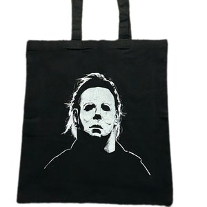 Horror Movie Series halloween Villain Michael Myers Face Black Cotton Tote Bag With White Design Etsy UK
