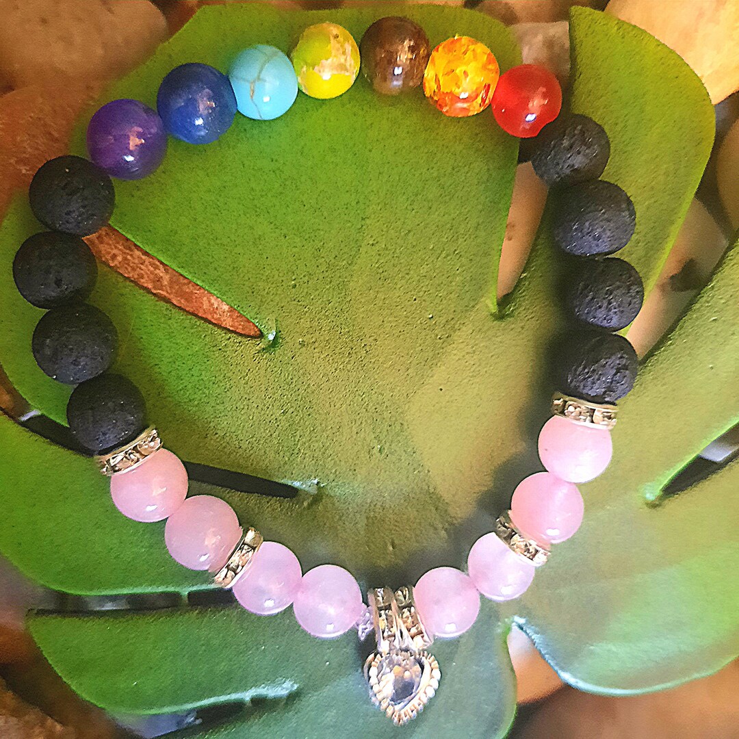 Rose Quartz Chakra Bracelet 17cm Etsy