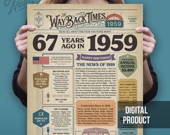 Póster de periódico del 67.º cumpleaños de 1959: Curiosidades sobre el cumpleaños de 1959 (Descarga digital)