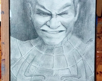 Tobey Maguire Spiderman 2 – Graphitporträt | Realistisches Bleistiftporträt | Gerahmtes Schwarz-Weiß-Kunstwerk | Handgefertigte Kunst