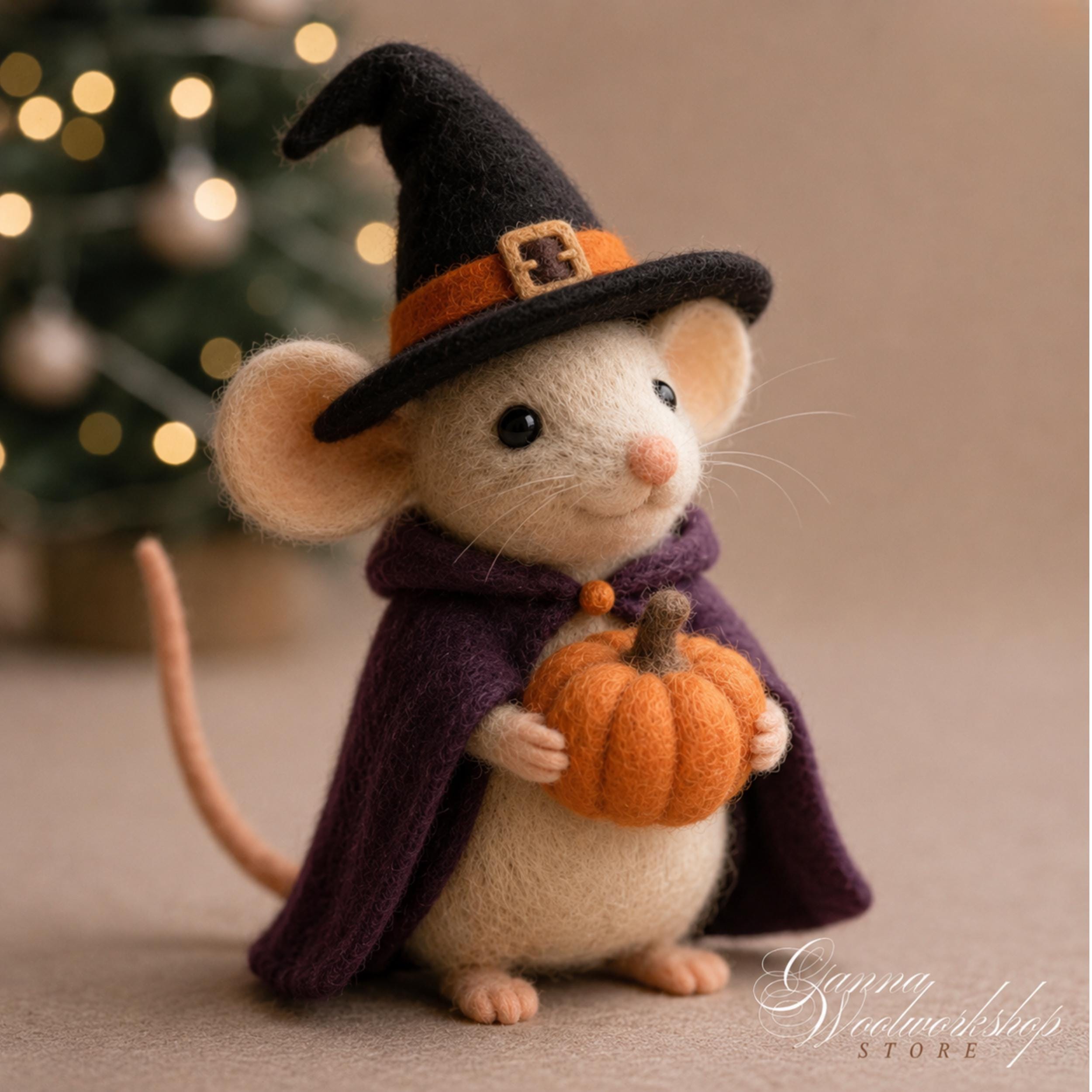 Needle Felted Halloween Mouse With Pumpkin, Autumn Love Decor