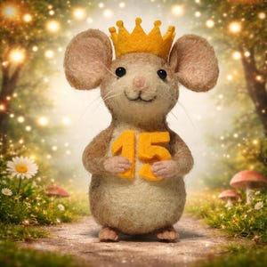 Needle Felted Mouse Birthday Gift, Handmade Felt Mouse with Crown, Anniversary Valentine’s Day Gift, Unique Keepsake