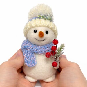 Сharming Wool Felt Snowman Ornament, Christmas Decor, Christmas Felt Figurine, Handmade Winter Decor