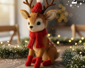 Jeleń z filcu igłowego – figurka świąteczna z filcu wełnianego, ręcznie robiona rzeźba z filcu, ozdoba w kształcie renifera Świętego Mikołaja, przytulna, zimowa dekoracja do domu