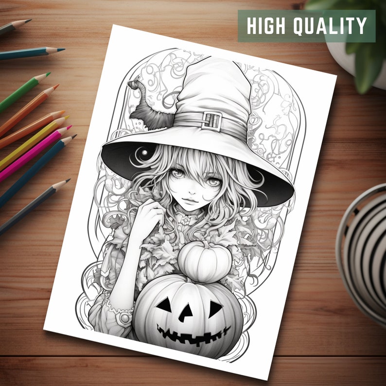 Halloween Anime Girl Coloring Book Page Manga Woman Etsy