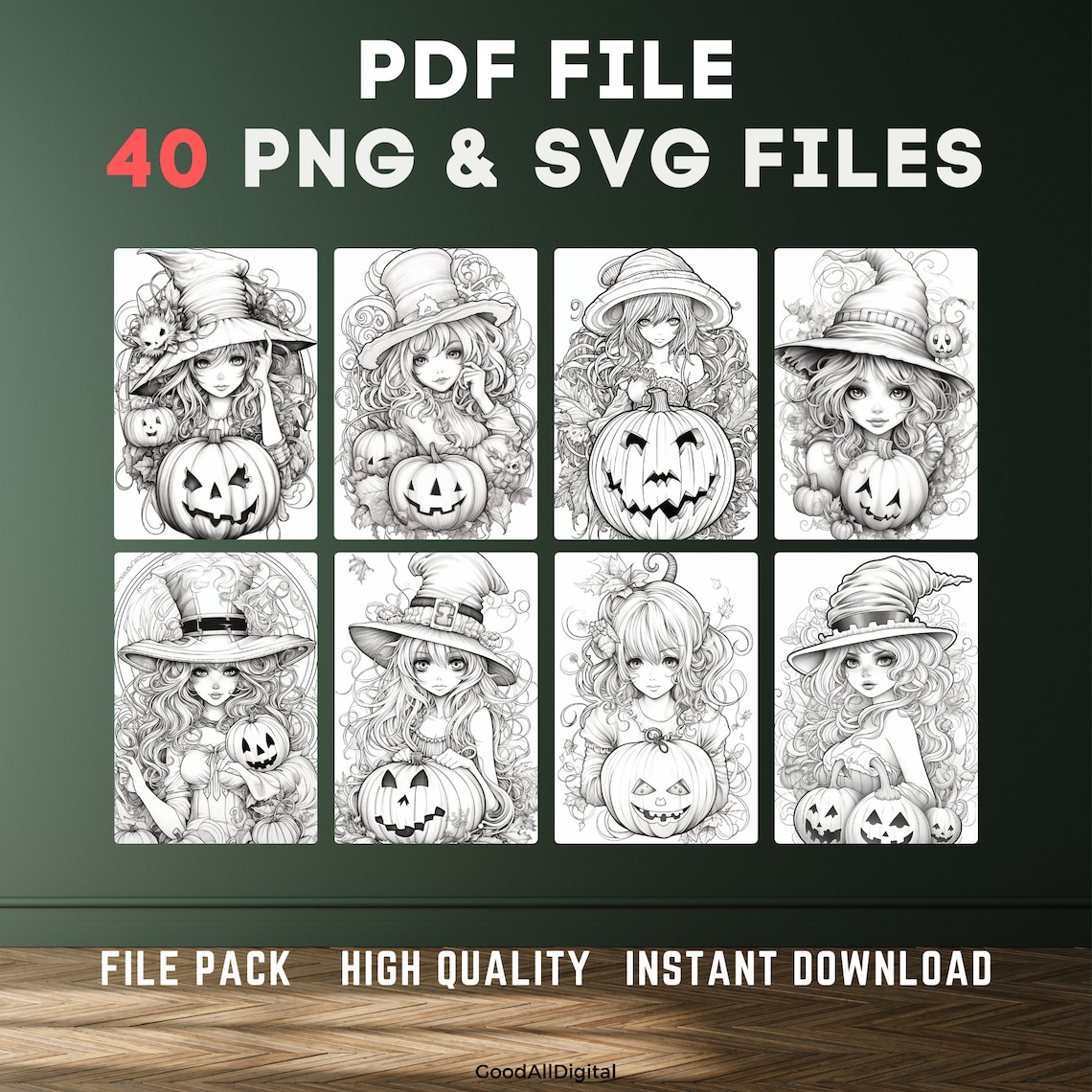 Halloween Anime Girl Coloring Book Page Manga Woman Etsy