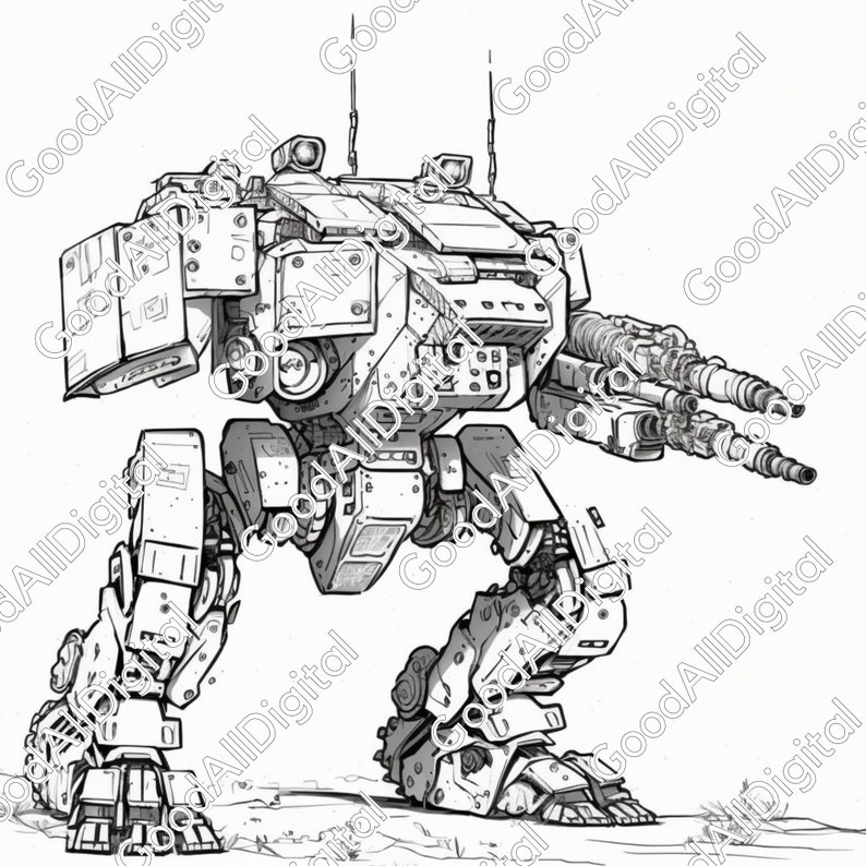 Battle Mech Coloring Pages 60 Printable Coloring Book - Etsy