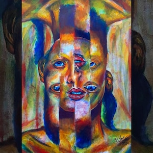 Flipped Face Abstract Portrait Acrylic Painting Art Print